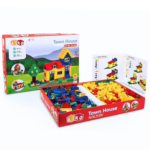 Image of AIKO Town House Set No. 6 | 278 Premium ABS Plastic Building Blocks | Multi-Colour Construction Toy for Kids | STEM Educational Blocks with Idea Book | Best Gift for Boys & Girls