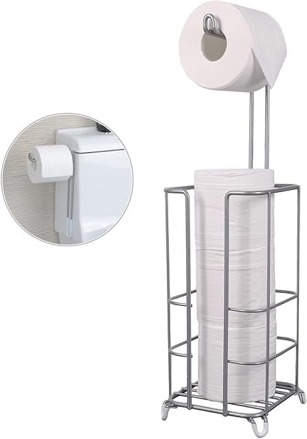 ZCCZ Toilet Paper Holder, Standing Bathroom Toilet Tissue Paper Roll Storage Holder Stand Shelf, Holds Mega Roll for Bathroom Storage Organizer, Silver