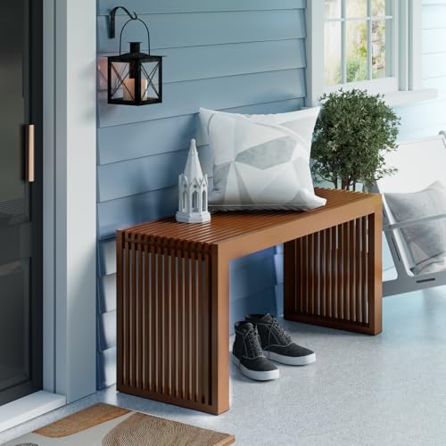 Image of APRTAT Bamboo Dining Bench 35-Inch Indoor Wood Shoe Rack Bench for Entryway