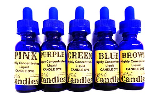 Set of 5 Liquid Candle Dyes - 1 Ounce Glass Dropper Bottles of Premium Candle Dyes