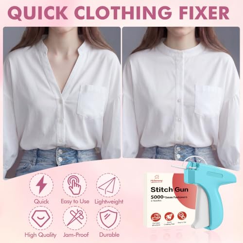 Image of Stitch Gun for Clothes, Tagging Gun, Quick Clothing Fixer, Blue | 5000 Fasteners, 0.04 inch Fine Needle, 6 Needles, Portable, Handheld, Compact, Lightweight, Easy to Use, Versatility, Durable