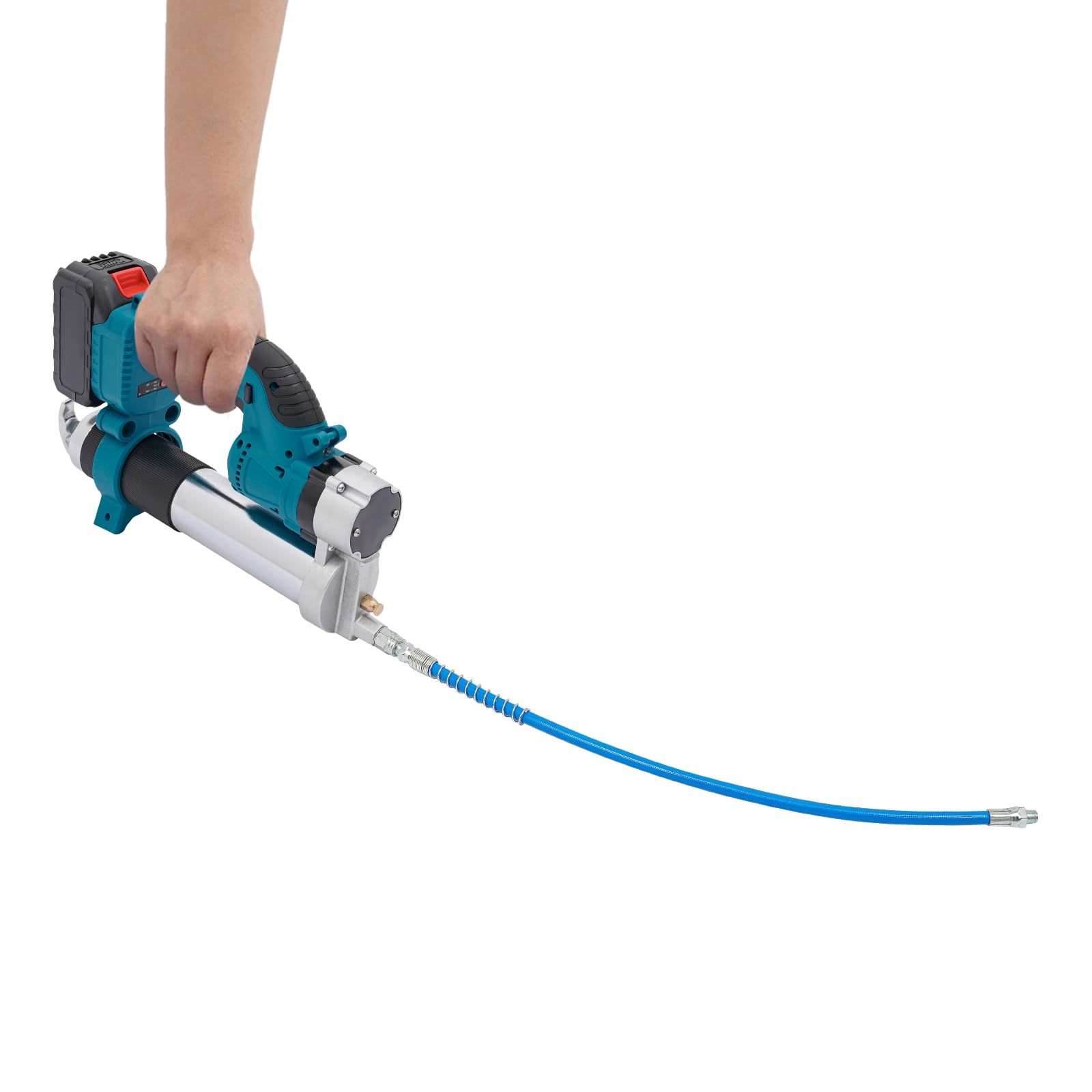 Grassatrice a batteria da 21 V, motore brushless da 300 W, 8500 PSI, 177 ml/min, 400 cc, 2 × batterie da 1,5 Ah, caricabatterie, pressa a cartuccia a batteria con bocchino per grassatrice e cartuccia