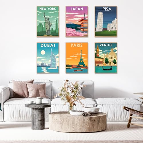 Image of 6 Pack Paint by Numbers Kit for Adults Beginner, City Landscape Adult Paint by Number Kits on Canvas Without Frame, City DIY Acrylic Oil Painting by Numbers Kits, Perfect for Home Decor 10x14 Inch