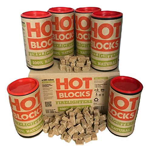 Hotblocks Natural Firelighters 1 box of 6 tubs. 100 cubes in each tub. Total of 600 natural, safe clean cube firelighters