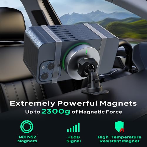 Wireless Car Charger, 15W Fast Charging, Hinyx Mag-safe Car Mount Magnetic/Magnet Wireless Charger for iPhone 14/15/13/12 Series - Image 4