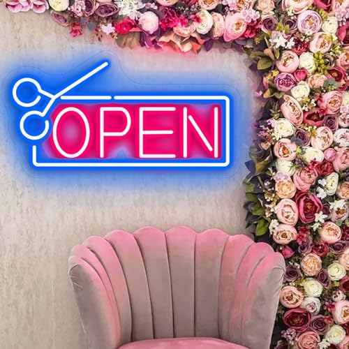 Xusdamyj Letrero de neón LED abierto, letrero de apertura de peluquería, letrero de bienvenida para salones, decoración de pared, arte LED, luces nocturnas de neón, regalos personalizados