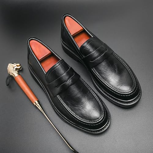 Men's Leather Tassel Platform Loafers Round Toe Lug Sole Slip On Penny Shoes for Business Work Office Dress2