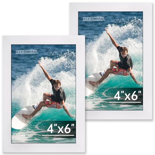 FIXSMITH 4x6 Picture Frame Set of 2 Photo Frame 4x6 with HD Plexiglass White Picture Frames Collage for Tabletop or Wall Display