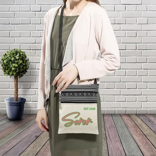 Soror 1908 Messenger Bag Small Ethnic Pattern Printed Adjustable Strap Crossbody Zipper Bag Sorority AKA Phone Bag Wallet Cute Shoulder Handbag for Women3