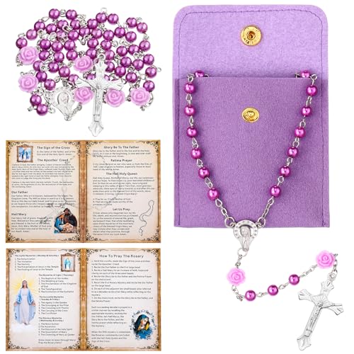 Quelay Rosary for Women Catholic Gifts Our Lady of Rosary Beads Pray Card Necklace Confirmation Gifts
