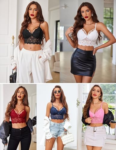 Image of Avidlove Lace Bralette for Women Lingerie Spaghetti Adjustable Strap Tank Camisole Crop Top