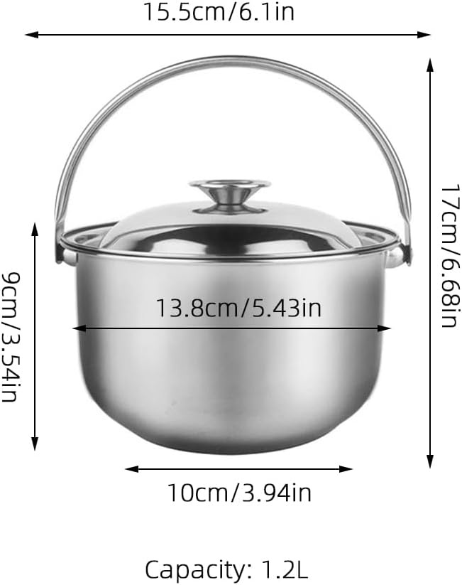 Housoutil Stainless Steel Soup Pot 1.5 Qt Multipurpose Cooking Pot with Lid Heat Resistant Handle for Home Kitchen Camping Stewing and Stock Cooking
