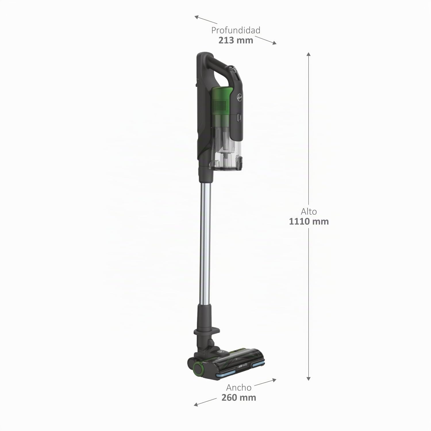 Hoover HF9 Especial Mascotas HF920P, Aspiradora Escoba sin Cable, sin Bolsa, 3 en 1, Escoba, de Mano y Vertical, Cepillo Antienredos, Autonomía 60 min, Color Gris/Verde
