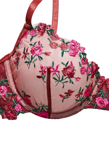 Image of Lilosy Sexy Underwire Cute Push Up Strappy Embroidered Mesh Sheer Lingerie Set See Through Panty Bra
