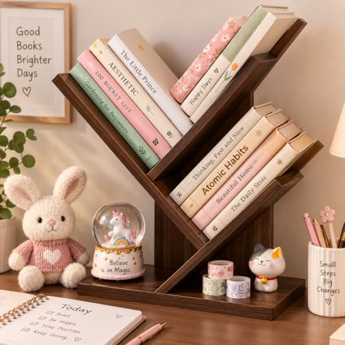 Image of ECOLINE 3 Tier Tree Shaped Book Shelf for Home & Living Room, Brown Finish