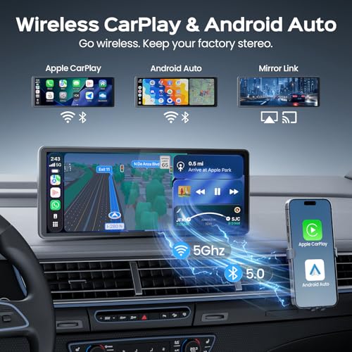 Image of TECXERLLON 8.9 inch Portable CarPlay Screen for Car with Magnetic Mount | Wireless Apple CarPlay & Android Auto / Waterproof 1080P Backup Camera / GPS Navigation / Plug & Play / Voice Control /Mirror Link