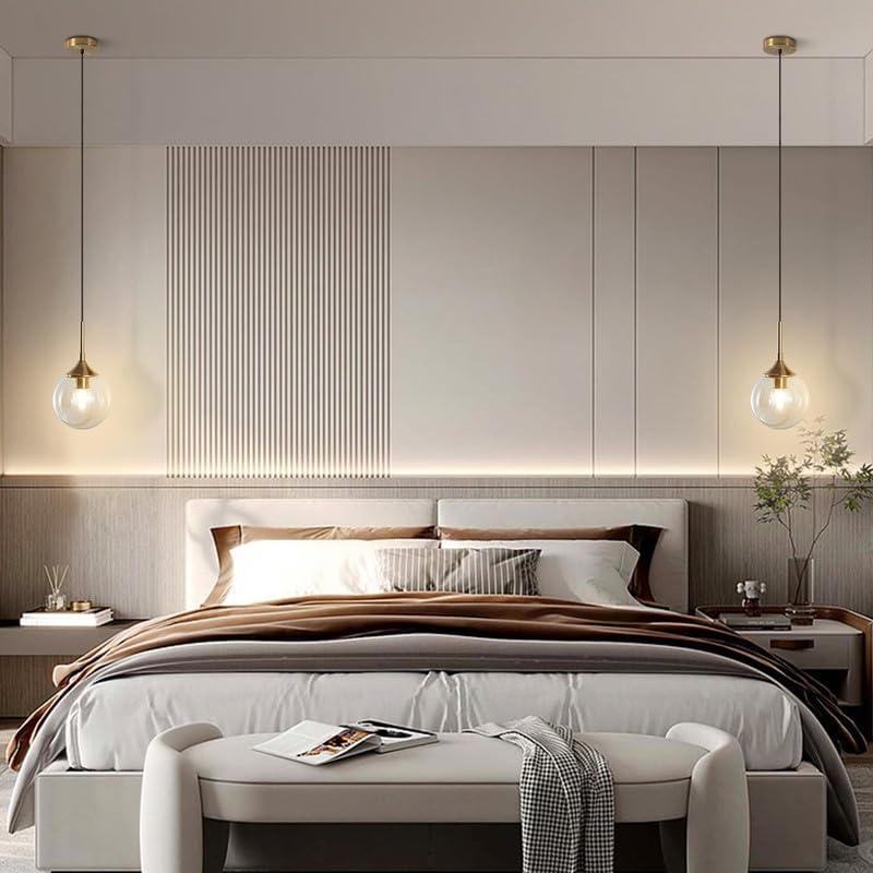 Image of Lighting Mid Century Modern Pendant Chandelier 1-Light Gold Glass Globe Pendant Light Brushed Brass Large Kitchen Pendant Light (Bulb not Include)