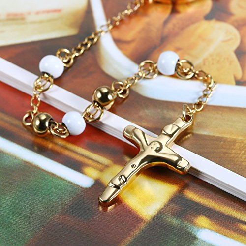 Flongo Collana Perline Rosario,Collana Croe