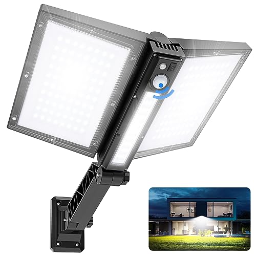 Bellanny Lampione Solare LED Esterno, 200W/180Led Faretto LED con Sensore Movimento, IP65 Impermeabile Lampioni Stradale, Faro con Pannello Solari, 6500K Proiettori LED Luce di Sicurezza per Giardino