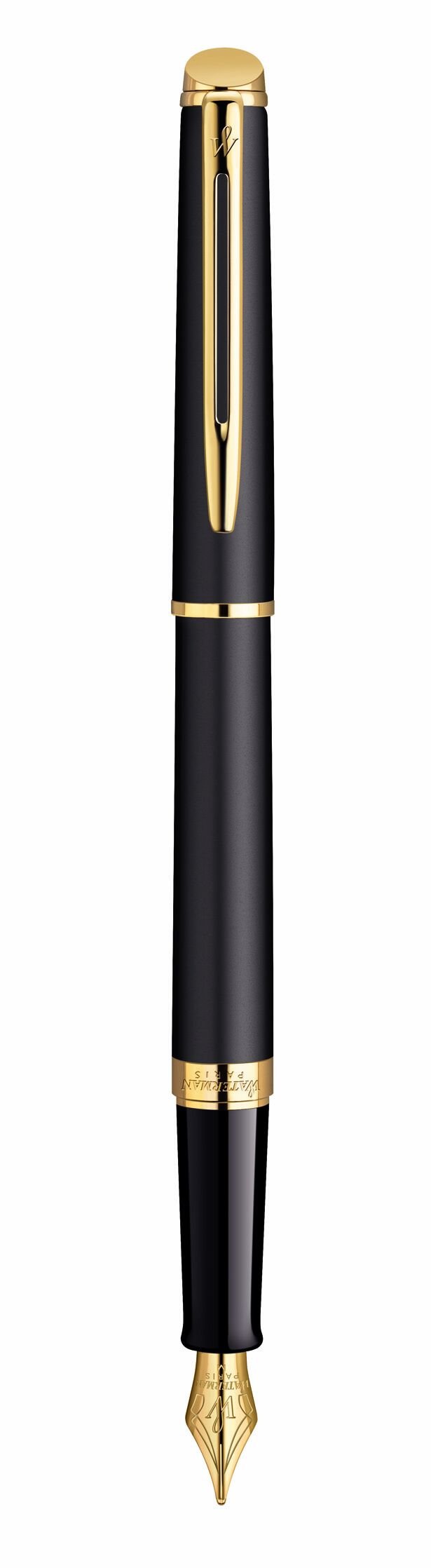 Waterman Hémisphère Füllfederhalter mit Gravur | Geschenk für Mann und Frau | inspiriert von Pariser Mode | personalisiert | graviert | Blaue Tinte | Mittlere Spitze (LACK SCHWARZ G.C.)