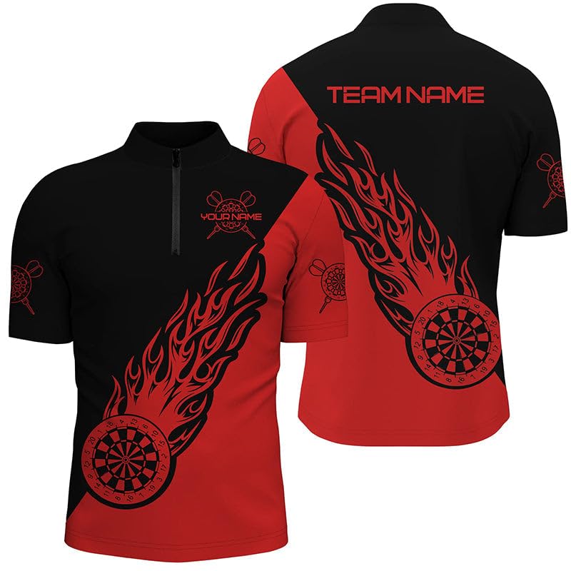 Personalisierte Herren & Damen Darts-Shirt Mit Rotem Und Schwarzem Flammen-Design – Individuelles Dart-Jersey L0697