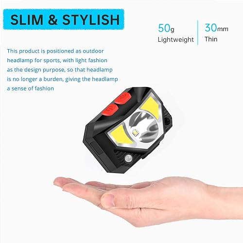 Miniatura 2 de Linterna frontal ultraligera LED brillante IPX5, impermeable, recargable, con sensor de cabeza con 3 cuentas de lámpara, 6 modos para acampar al