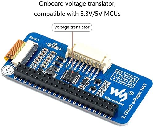 Image of Waveshare 2.13inch E-Ink Display HAT Rev2.1 Black,White Two-Color 250x122 Pixel E-Paper Screen LCD for Raspberry Pi 4B /3B+ /3B /2B /Zero /Zero W /Zero WH and Jetson Nano SPI Interface