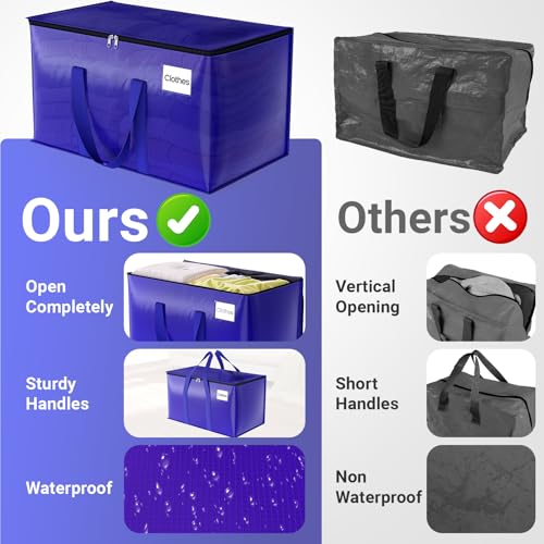 Moving Storage Bags, Moving Supplies Packing Boxes for Moving, Camping, College Dorm Room Essentials for Girls, Blue Tote Bags, Heavy-Duty Storage Bins With Lids And Zippers, 93L 8Pack - Image 5