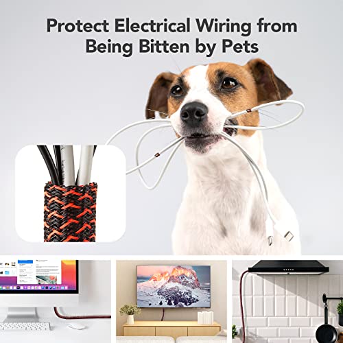 Image of AGPTEK Cable Sleeve, 10ft - 1.2 inch Cable Management Desk Cord Cover Organizer Wire Hider for Home Office Computer TV Wire Loom Tubing Pet Proof Cord Protector from Cat Dog Chewing, BlackRed