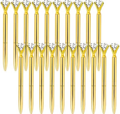 ETCBUYS Diamond Gold Metal Pens - Ballpoint Pens for Bridesmaids Gifts, Gold Fancy Pens, Office Decor for Women, Pens with Diamonds on Top | Metal Crystal Pen | Black Ink 20 Diamond Pens