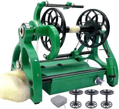 Electric Smart Yarn Spinner Machine - 120g Capacity Wheel with Foot Switch, 3 Spools, Forward/Reverse, Adjustable Speed, 12V Drum Carder for Knitting & Weaving