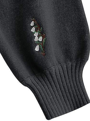 ZAFUL Women's Button Up Embroidered Cable Knit Cardigan V Neck Long Sleeve Cropped Sweater4