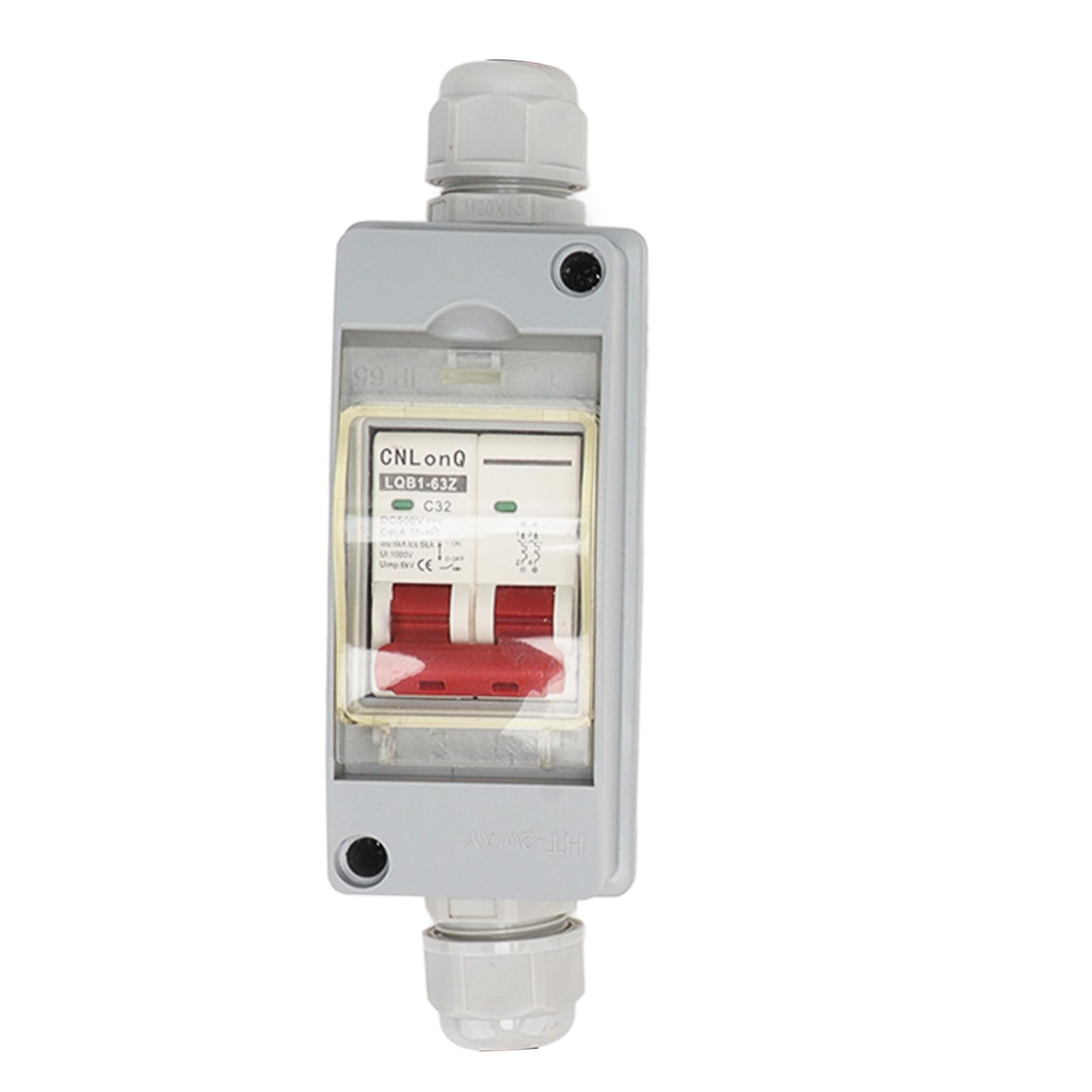 DC Miniature Circuit Breaker, Outdoor DC Solar Disconnect Switch MCB 2P DC 500V 32A Solar Panel Disconnect Switch with IP65 Waterproof Distribution Box for Solar PV Homes (without Cable)
