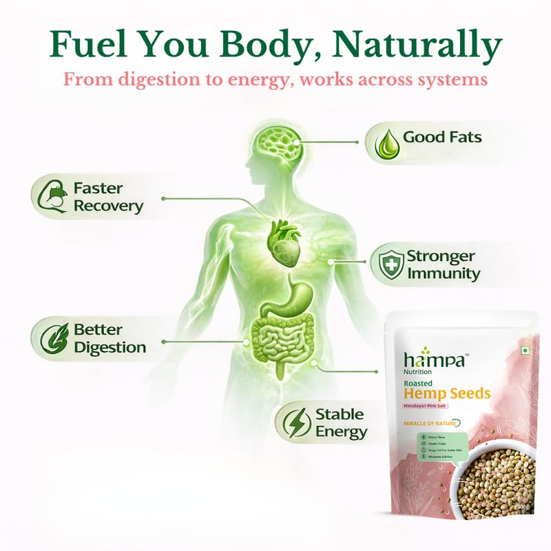Image of Hampa Roasted Hemp Seeds for Eating - 300g | Himalayan Pink Salt | Crunchy Whole Hemp Seeds | High Fibre Protein Healthy Snack | Omega-Rich Superfood Ready to Eat for Fitness & Daily Nutrition