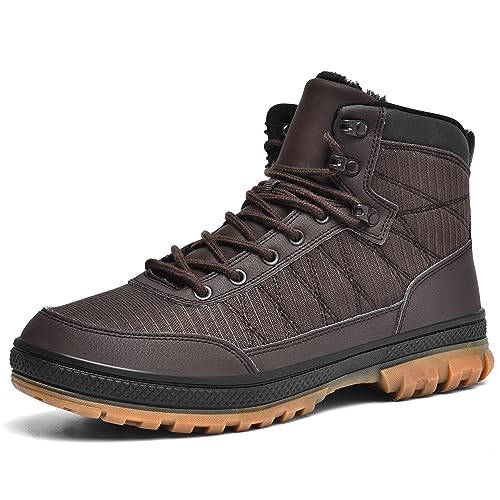 Wondamo Men's Snow Boots Lightweight Waterproof Winter Boots Fur Lined Anti-slip Cold Weather Shoes, Dark Brown, 11 US Men