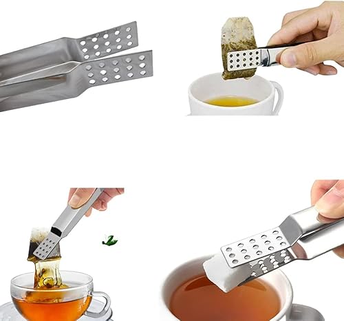 Miniatura 3 de Paquete de 2 exprimidores de bolsas de té de acero inoxidable, pinzas para bolsa de té de cocina, infusor de té de hierbas, soporte para bolsa de