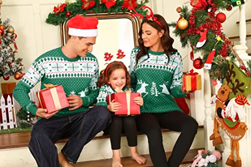 Image of Totatuit Family Matching Christmas Sweater Round Neck Reindeer Snowflakes Ugly Knitted Sweater Pullover for Men Women