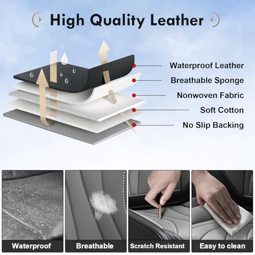 Image of Coverado Front Seat Covers, 2 Pack Leather Seat Cover for Cars, Waterproof Seat Covers, Front Seat Car Seat Protectors, Driver Car Seat Cushions Universal Fit for Most Vehicles, Black&Gray