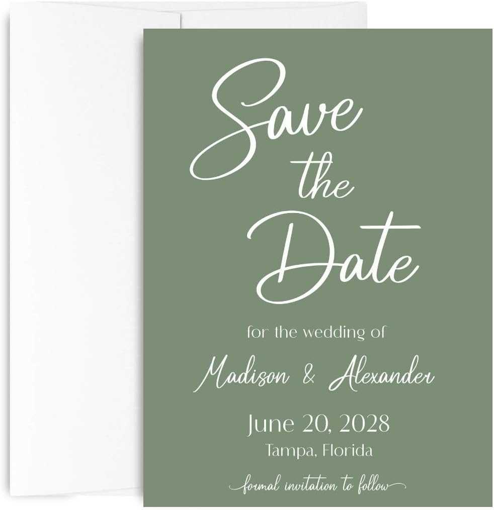 Customized Save The Date Card For Wedding Customizable Party Reminder Printed With Names With Envelopes (24 count) (Navy)
