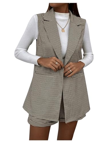 Floerns Women's Lapel Collar Office Vest Blazer Jacket and Shorts Two Piece Sets