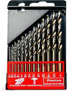 STROTON Cobalt Drill Bit Set (1/16-1/4 Inch, 13PCS), M35 High Speed Steel Twist Drill Bits for Stainless Steel, Hard Metal, Cast Iron, Plastic and Wood