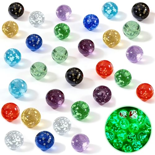 Solinorex 30 Pezzi Biglie di Vetro per Bambini, 16mm Bagliore Nel Buio biglie Bambini, Marmo di Vetro Giocattoli Tradizionali per Decorazioni Domestiche e Fai da te (10 Colori)