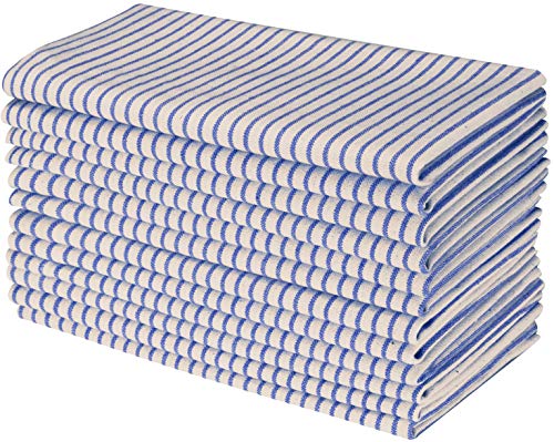 Native Fab Set of 12 Farmhouse Stripe Cloth Dinner Napkins Cotton 18x18 Absorbent Soft Restaurant Hotel Quality, Everyday Use Easy Care Washable Wedding Dinner Napkins Blue Beige