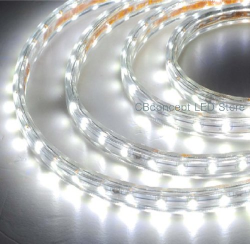 CBConcept® 90FT Pure White 120 Volt High Output LED SMD5050 Flexible Flat LED Strip Rope Light - [Christmas Lighting, Indoor / Outdoor rope lighting, Ceiling Light, kitchen Lighting] [Dimmable] [Ready to use] [7/16 Inch Width X 5/16 Inch Thickness]
