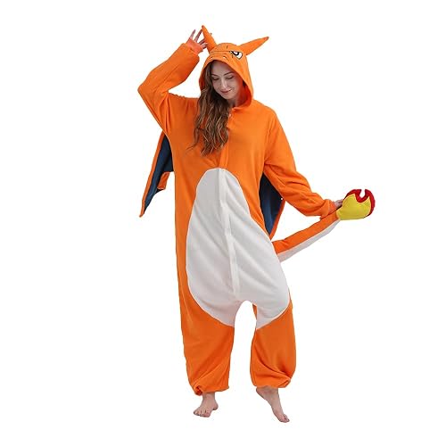 drafform Adult Halloween Christmas Cosplay Costume Animal Pajamas Unisex Plush Hoilday Party Homewear - Medium - Orange Dragon