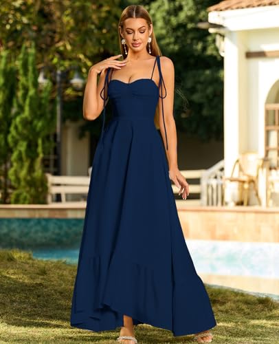 Image of GLNEGE Women's Summer Corset Wedding Guest Maxi Dress Spaghetti Strap Ruffle Formal Dresses Flowy A Line Tea Party Sundress