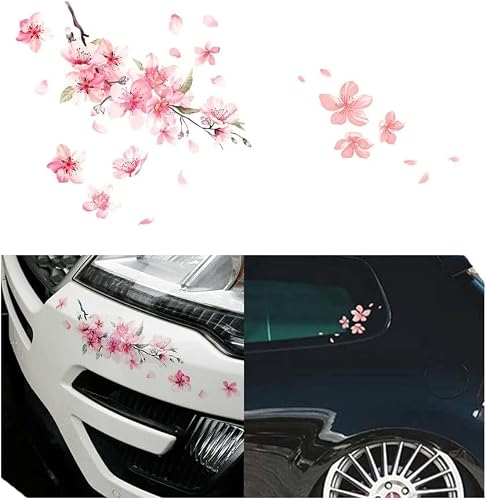 2pcs Pink Cherry Blossom Vinyl Car Sticker Auto Flower Decal Windshield Window Bumper Automotive Decals Bumper Stickers, Decals