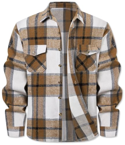 Image of Cromoncent Mens Boys Thick Flannel Shirt Long Sleeve Shirt Jacket Casual Button Down Multi Pockets Shacket