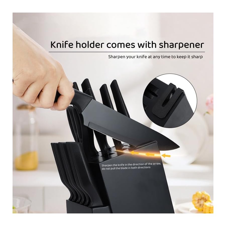 15-Piece-Professional-Chef-Knife-Set-With-Wooden-Block-and-Inbuilt-Sharpener-Non-Stick-Coating-High-Carbon-Stainless-Steel-V-Shaped-Cutting-Edge-with-Ergonomic-Design Affox 15-Piece Professional Chef Knife Set With Wooden Block and Inbuilt Sharpener, Non-Stick Coating, High Carbon Stainless Steel, V-Shaped Cutting Edge with Ergonomic Design
