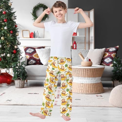 Boy's Pants Monkey Drawn Banana Jogger Pants Elastic Waist Long Bottoms Trousers with Pockets 6-14 Years2